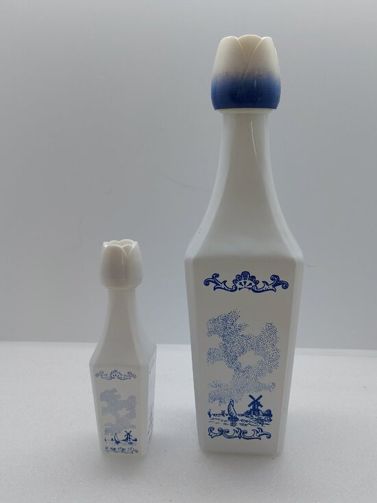 Other - 2 Vintage Vandermint Decanter Empty Bottle White Milk Glass Blue Windmill